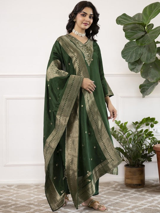 Anouk Women Yoke Design Regular Zardozi Pure Silk Kurta