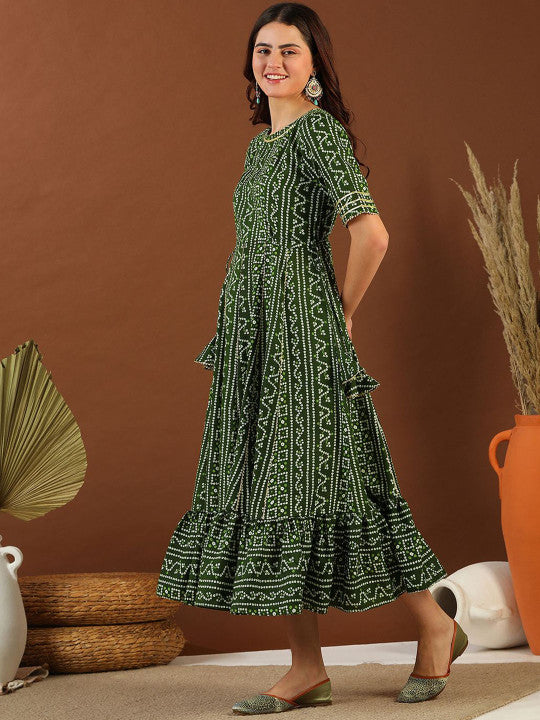 Inddus Women Bandhini Printed Gotta Detailed Ethnic Dress