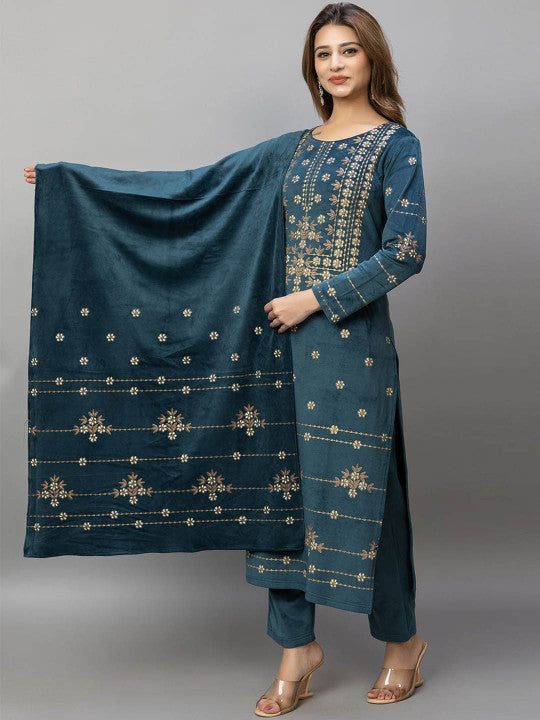 Colorchakra Women Ethnic Motifs Embroidered Kurta with Trousers & Dupatta