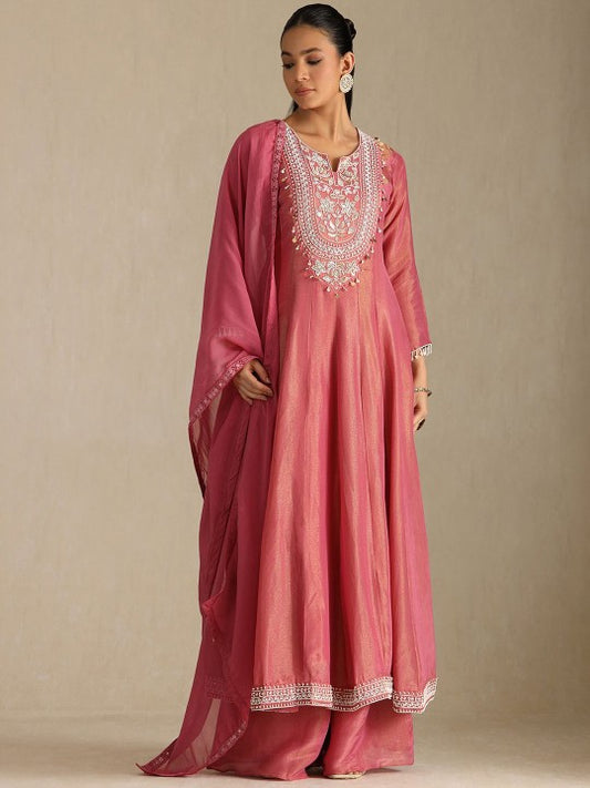Floral Yoke Design Beads and Stones Panelled Anarkali Kurta