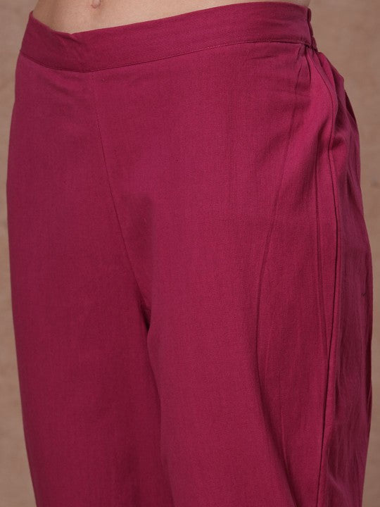 FASHOR Floral Embroidered Panelled Pure Cotton Kurta with Trousers & Dupatta