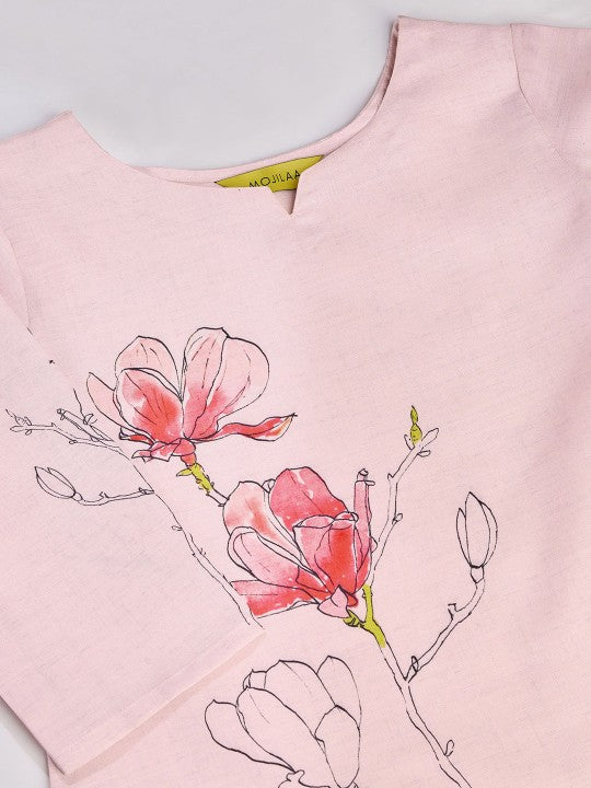 Floral Printed Round Neck Top & Trousers With Belt Co-Ords