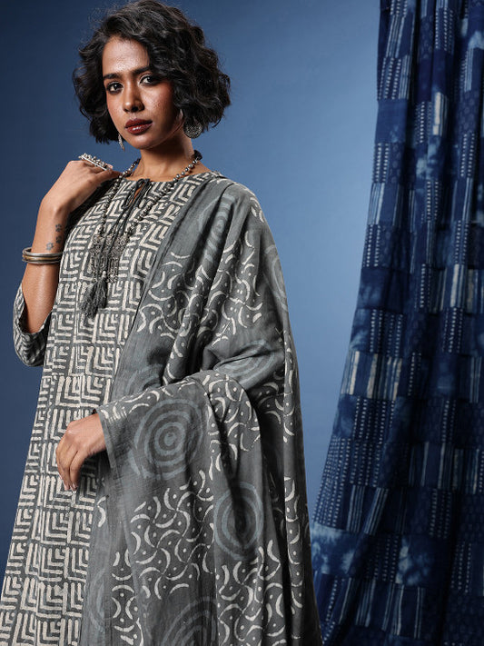 Taavi Printed Tie-Up Neck Kashish Indigo Kurta with Trouser & Dupatta