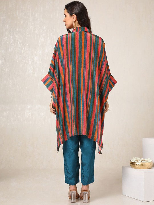 Floral Printed Shirt Collar Kaftan Casual Shirt With Trousers
