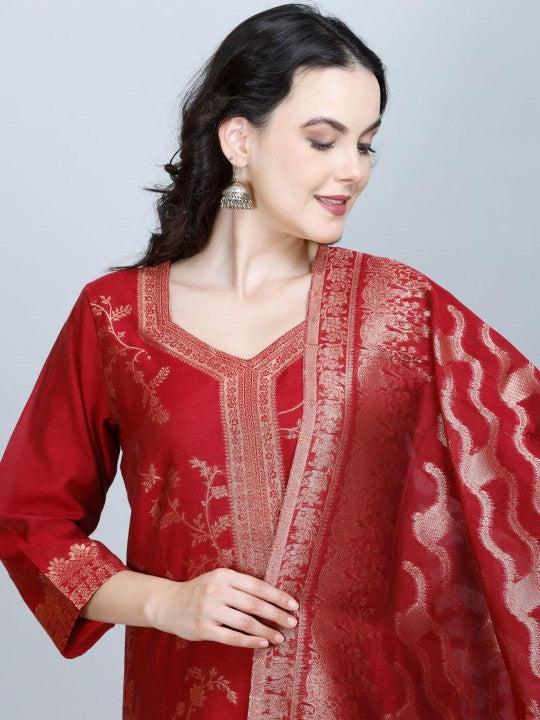 Floral Woven Design Straight Jacquard Kurta