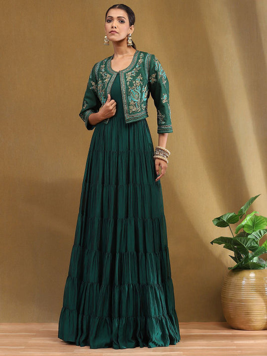 Biba Round Neck Flared Anarkali Kurta With Jacket