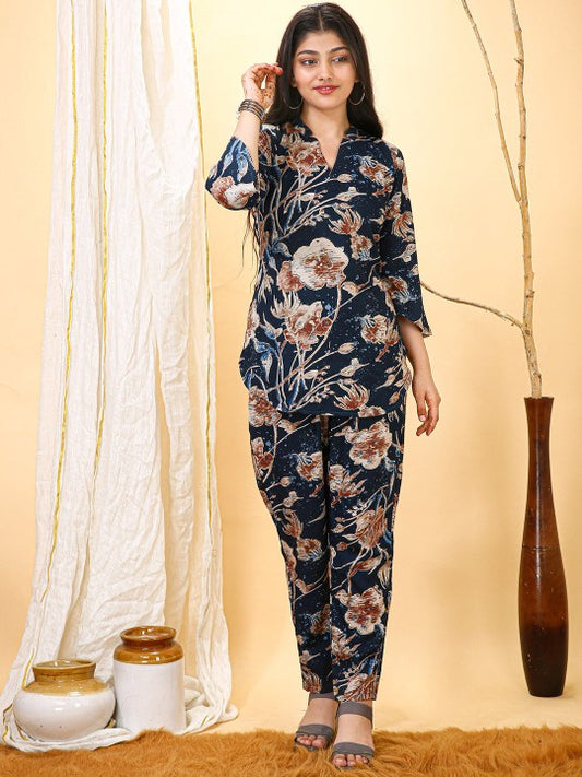 FULPARI Floral Printed V-Neck Top With Trousers Co-Ords