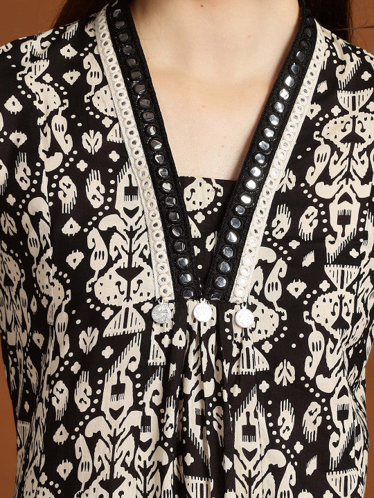 Anouk Women Floral Printed Panelled Cotton Kurta with Trousers & Dupatta