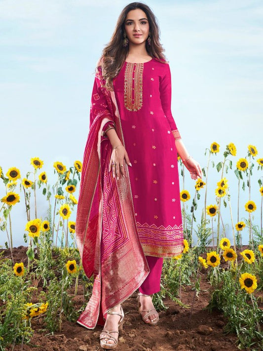 Inddus Floral Embroidered Sequnnied Jacquard Straight Kurta