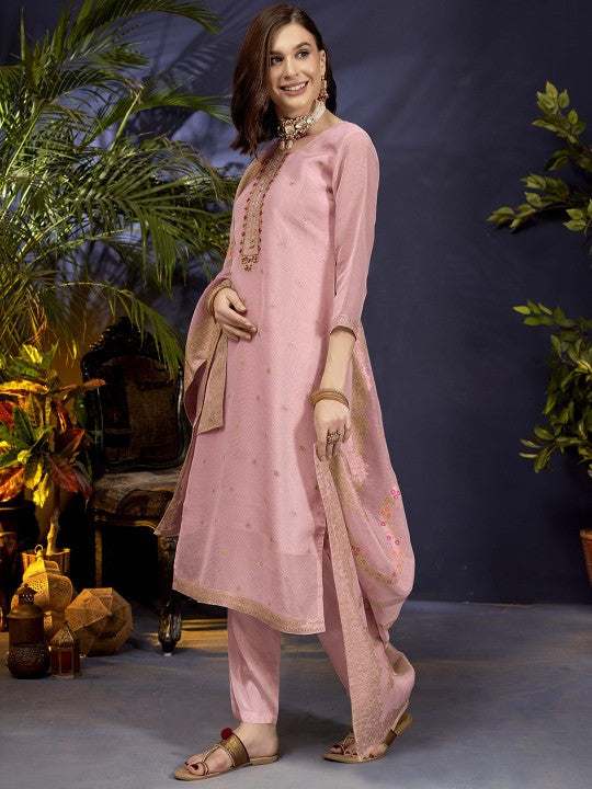 Anouk Ethnic Motifs Embroidered Linen Straight Kurta