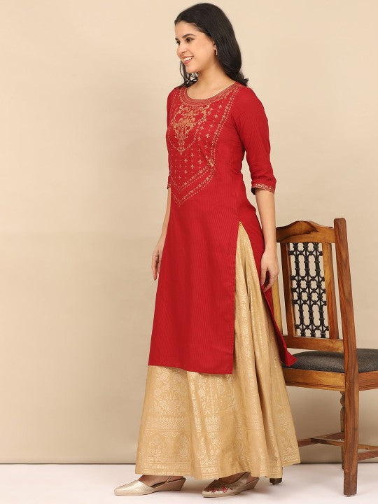 AURELIA Women Floral Printed Regular Pure Cotton Kurta with Skirt & With Dupatta
