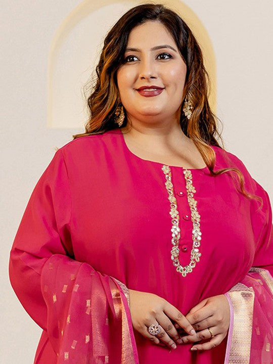 Floral Yoke Design Sequined Pure Cotton Kurta