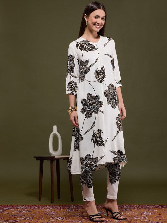 FASHOR Floral Printed A-Line Flared Co-ord Set