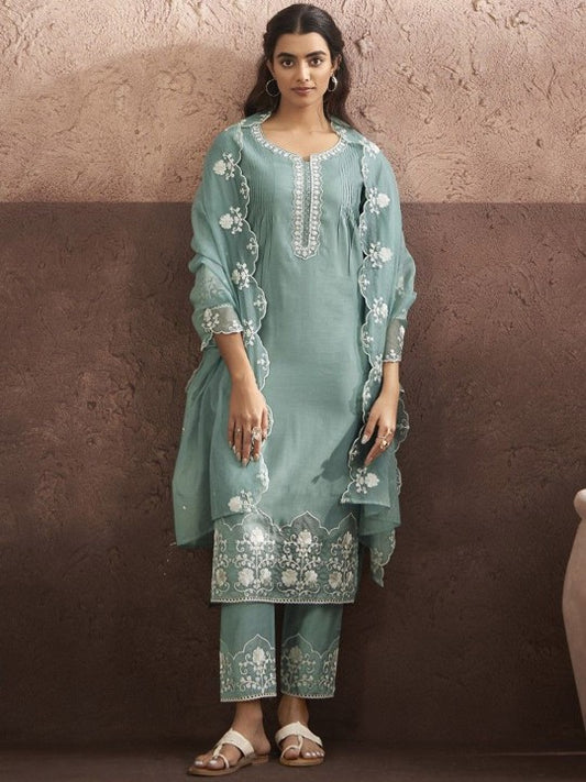 AUTUMN LANE Women Floral Yoke Design Thread Work Straight Kurta