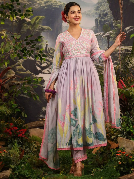 AARAAS Women Floral Printed Regular Pure Cotton Kurta with Trousers & Dupatta