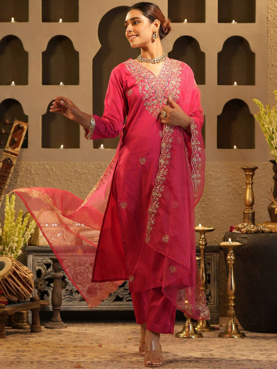 Indo Era Women Ethnic Motifs Embroidered Regular Sequinned Kurta with Trousers & Dupatta