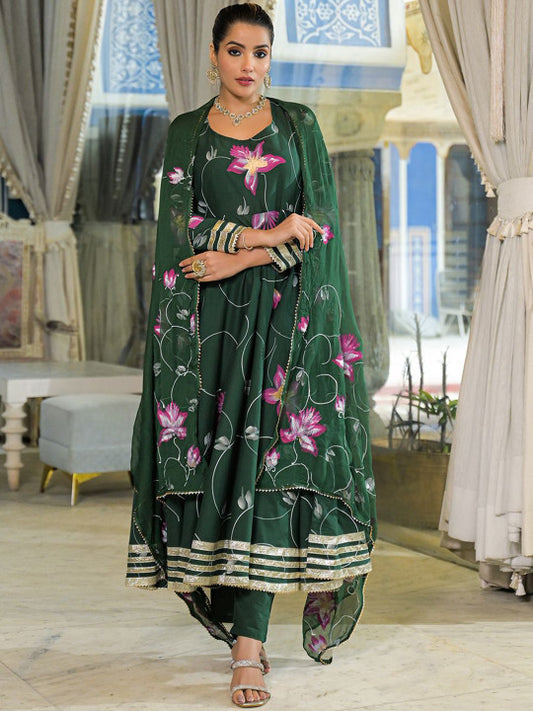 Divena Women Floral Printed Pure Cotton A-Line Kurta with Trousers & Dupatta