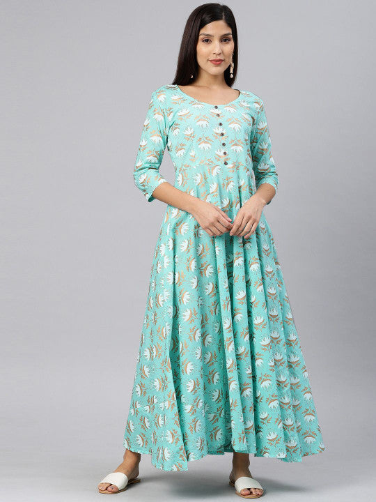Swishchick Women Round Neck Fit and Flare Ethnic Dresses