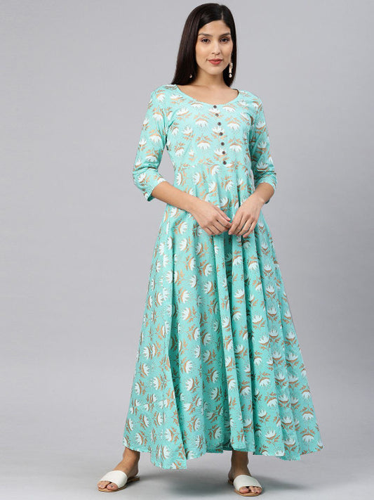 Swishchick Women Round Neck Fit and Flare Ethnic Dresses