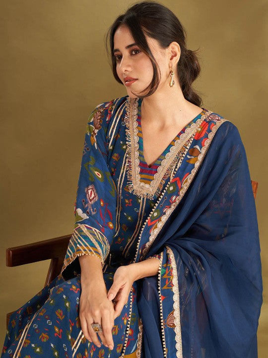 Affroz Ethnic Motifs Printed Gotta Patti Silk Crepe Anarkali Kurta