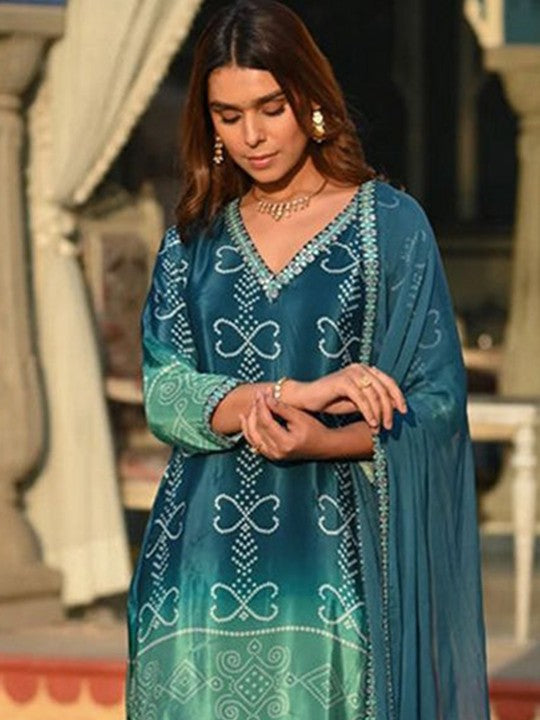 Floral Printed V-Neck Straight Kurta
