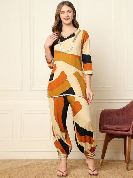 DEEBACO Abstract Printed Tunic With Salwar