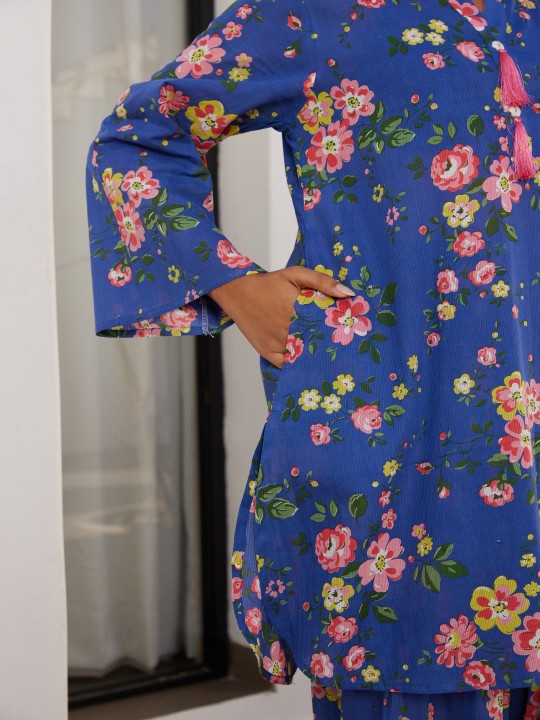 TARA-C-TARA Floral-Printed Pure Cotton Tunic With Palazzo Co-Ords