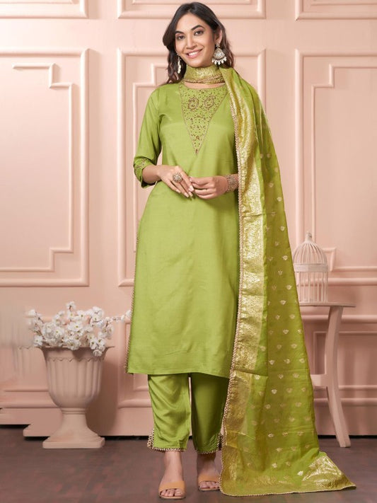 BulBul Women Ethnic Motifs Embroidered Regular Pure Cotton Kurta with Salwar & Dupatta