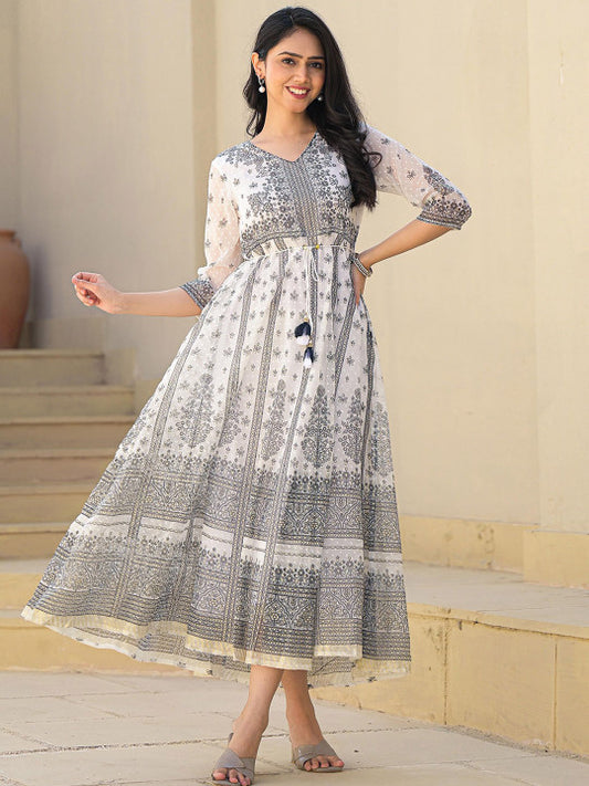 Printed Fit and Flare Midi Dress