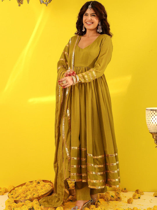 ASHEERA Women Pleated Gotta Patti Kurta & Palazzos & With Dupatta