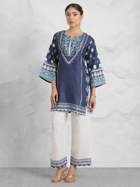 HOUSE OF KARI Printed Round Neck Cotton Top With Trousers Co-Ords