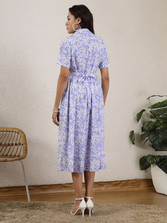 House Of Zelena Women Floral Print Shirt Collar Maternity Shirt Dress