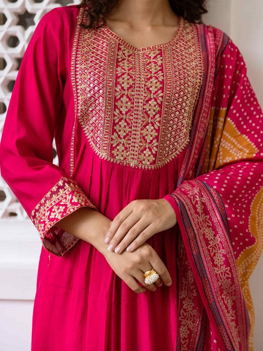 DIVASTRI Women Ethnic Motifs Embroidered Anarkali Kurta with Trousers & Dupatta