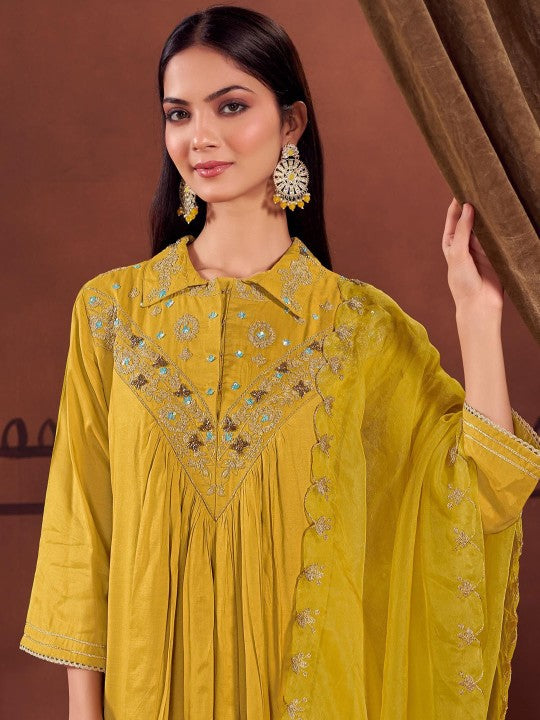 BulBul Women Floral Yoke Design Zari Kurta