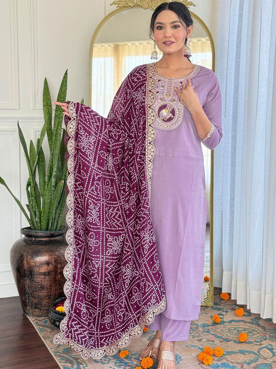 CaniBani Women Ethnic Motifs Embroidered Regular Thread Work Kurta with Trousers & With Dupatta