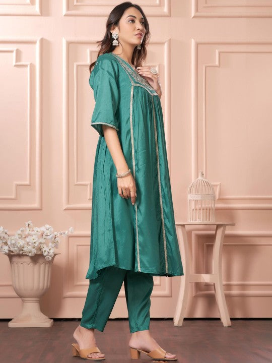 BulBul Women Floral Embroidered Regular Thread Work A-Line Kurta