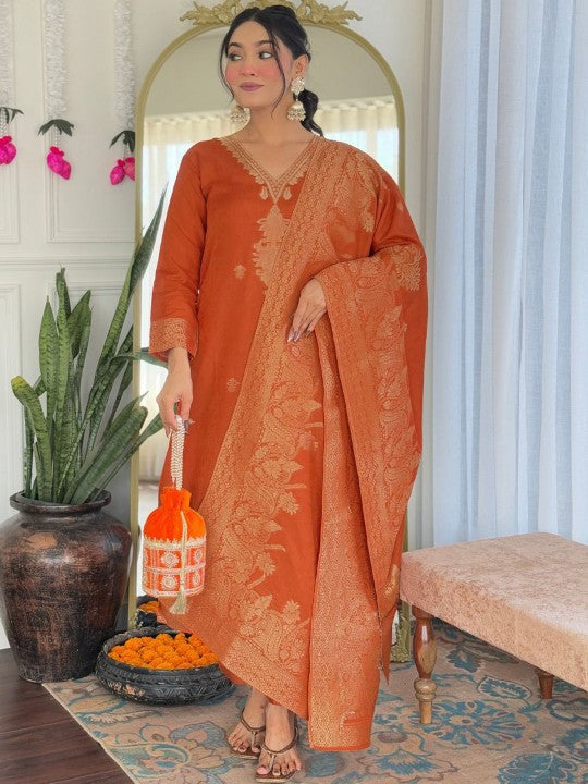 ASCIIBLUES Women Ethnic Motifs Kurta with Trousers & Dupatta