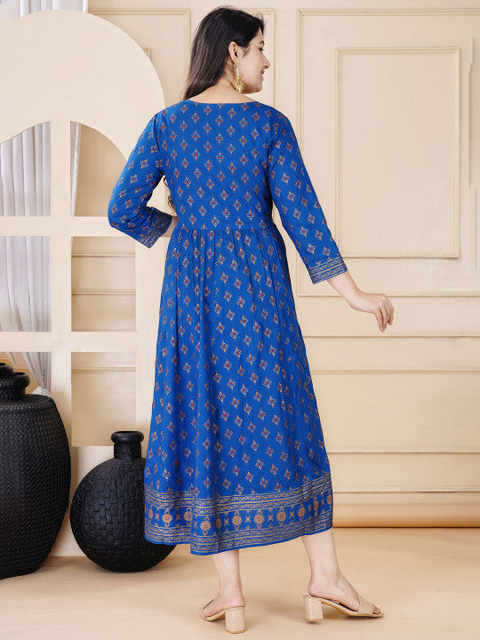 ZELA Floral Printed Notch Neck Anarkali Ethnic Dress