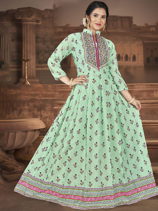 EthnicTree Embroidered Fit & Flared Maxi Dress