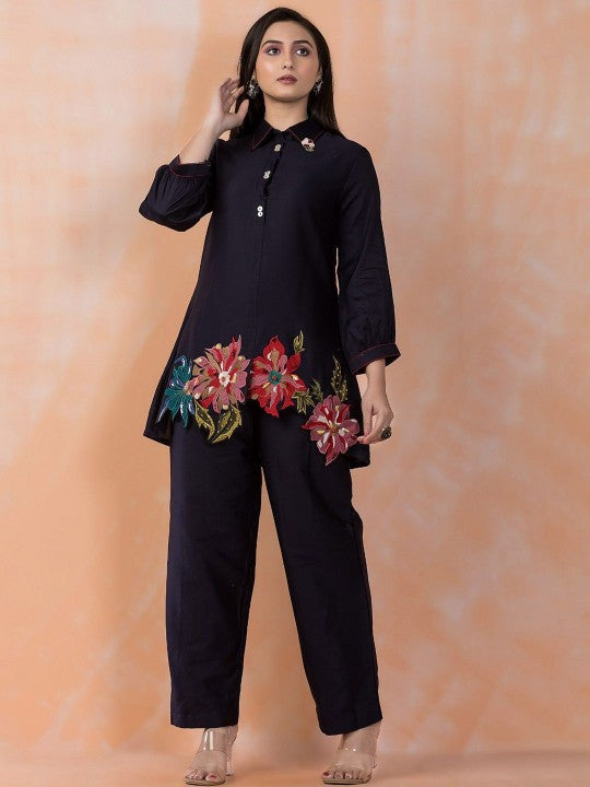 AUTUMN LANE Sabhya Raven Embroidered Tunic With Trousers Co-Ords