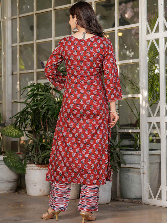 VARNI FABRICS Ethnic Motifs Printed V-Neck Kurta With Trousers & Dupatta