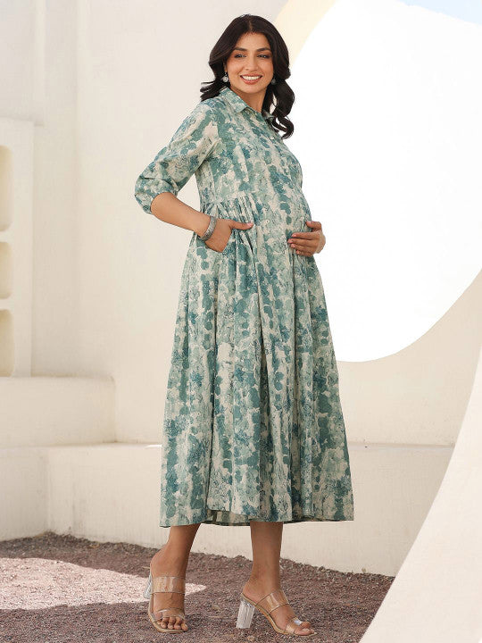 Printed Pure Cotton A-line Maternity Ethnic Dress