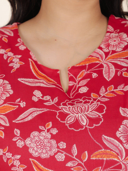 Aramya Women Floral Printed Regular Patchwork Pure Cotton Kurta with Trousers & With Dupatta