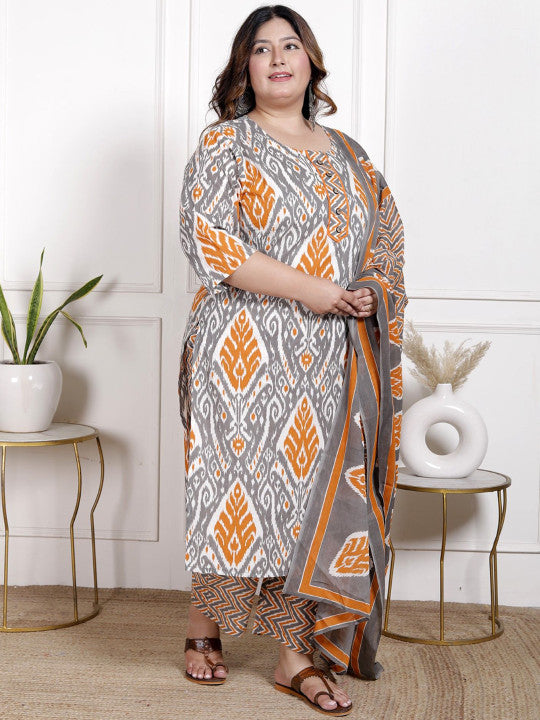 Swasti Floral Printed Regular Pure Cotton Straight Kurta With Trousers And Dupatta
