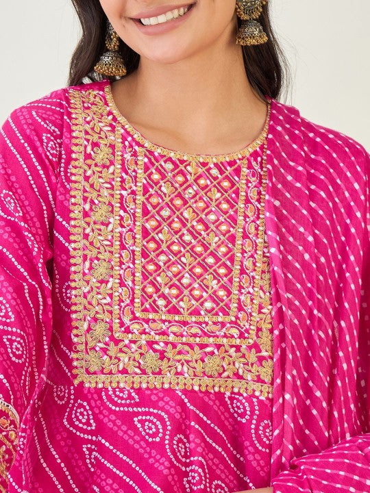 Anouk Women Bandhani Embroidered Empire Pure Cotton Kurta