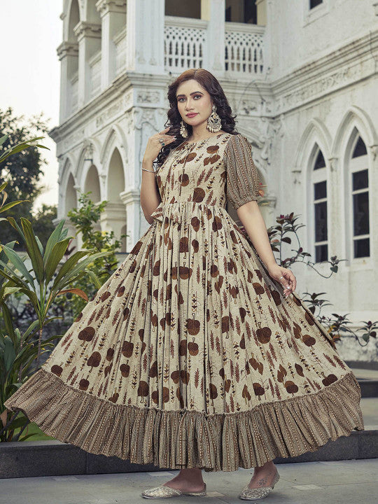 CHANSI Floral Printed Pleated Flared Maxi Dress