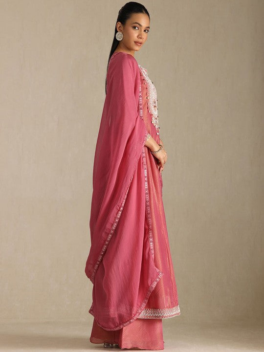Floral Yoke Design Beads and Stones Panelled Anarkali Kurta