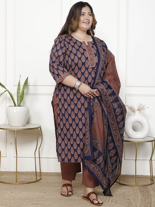 Swasti Women Floral Printed Regular Sequinned Pure Cotton Kurta with Trousers & With Dupatta