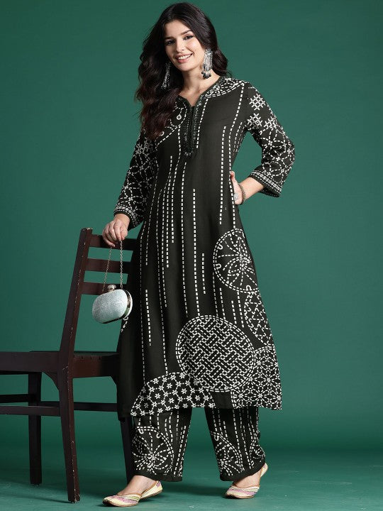 Indo Era Floral Printed Three-Quarter Sleeves Tunic With Palazzos