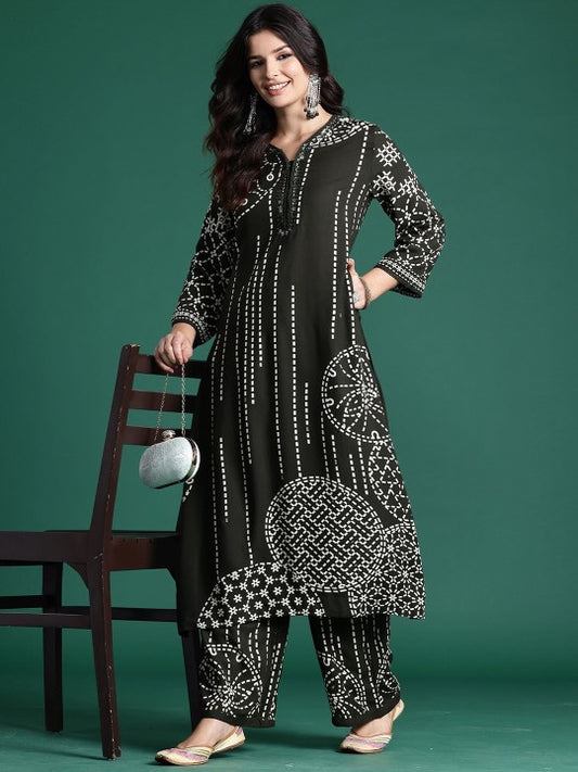 Indo Era Floral Printed Three-Quarter Sleeves Tunic With Palazzos